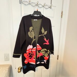 Sioni Black Cardigan with Bold Floral Design